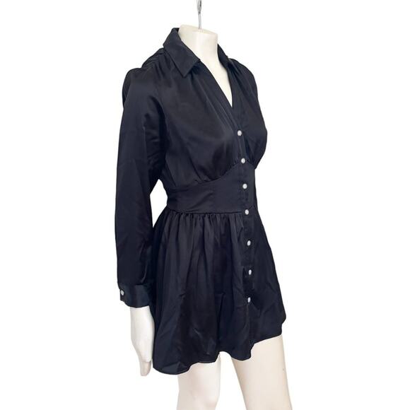 NWT ZARA Rhinestone Button Satin Mini Shirt Dress in Black SZ S - Picture 6 of 12
